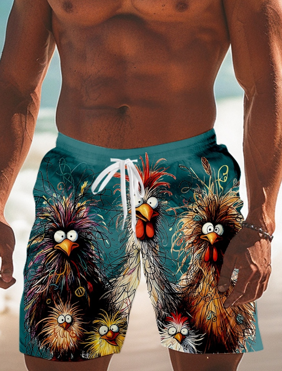 Men's Animal Chick Board Shorts Swimming Trunks Shorts Mid Waist Fashion Streetwear Designer Casual Daily Streetwear Drawstring Pocket Elastic Waist Designer Clothing Apparel