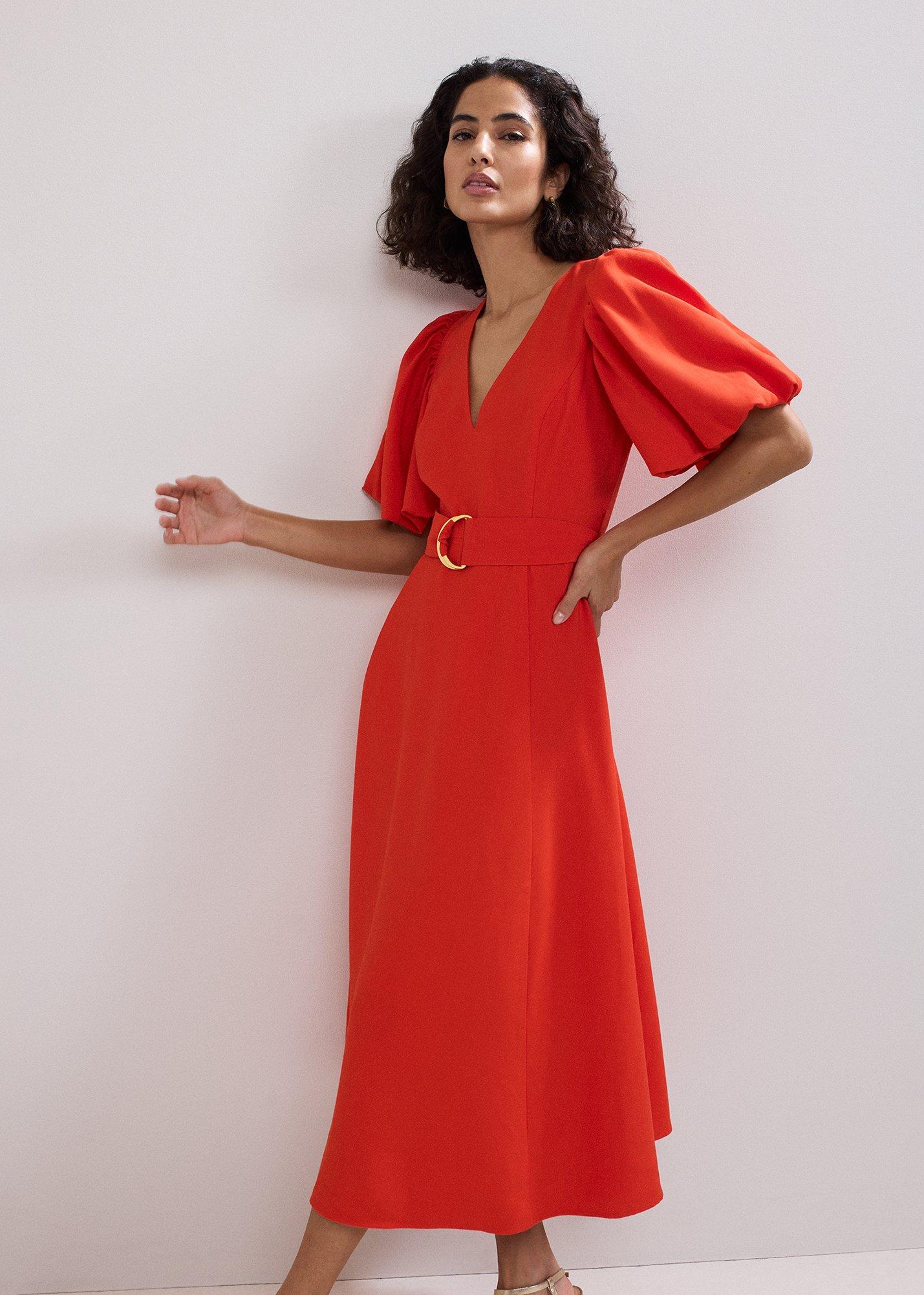 Zarah Plain Puff Sleeve Midi Dress