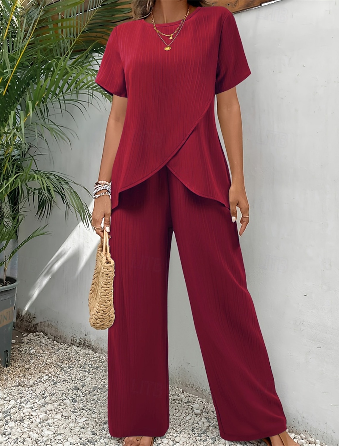 Women's Two Piece Sets Chiffon Short Sleeve Butterfly Sleeve Square Neck Solid Color Plain Layered Elegant Formal Wedding Guest Casual Daily Blue Sky Blue Summer Regular Fit