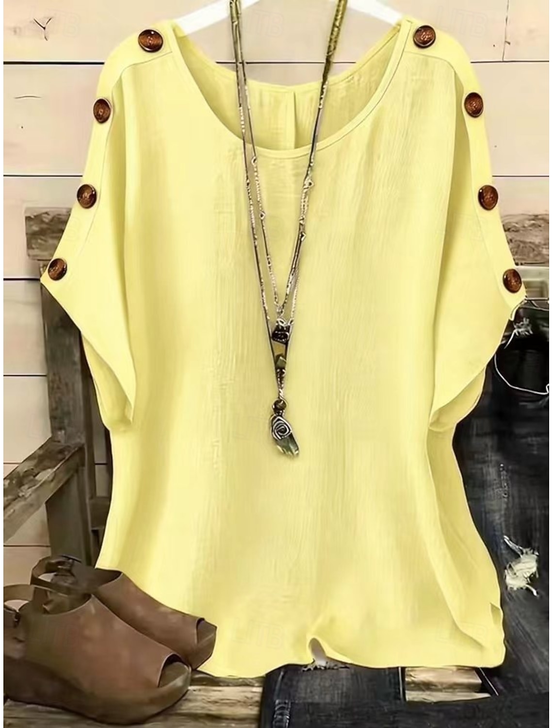 Women's T Shirt Tee Top Buttons Plain Fashion Stylish Classic Short Sleeve Crew Neck Regular Tops Daily Going out Weekend Blue White Yellow Pink Orange Summer Spring