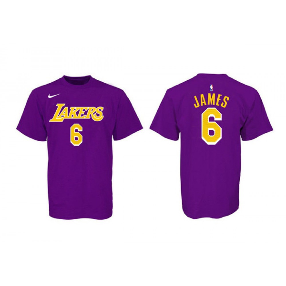 Men's Los Angeles Lakers #6 LeBron James Purple/Yellow Basketball T-Shirt