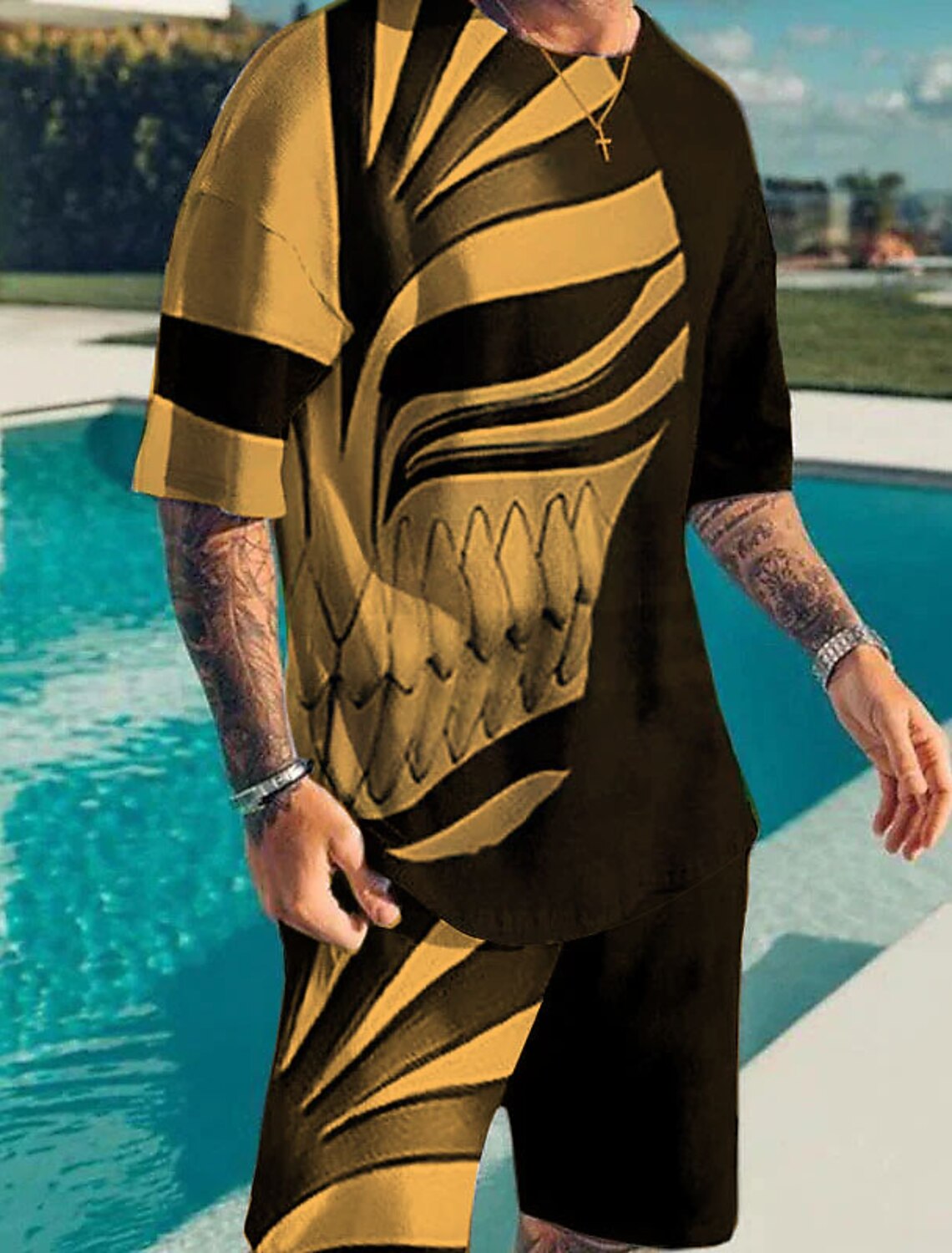 Men's Graphic Prints Technology 2pcs Tees sets Matching Short Sleeve