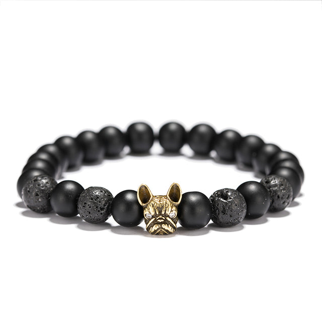 French Bulldog Bracelet Onyx Lava Stone