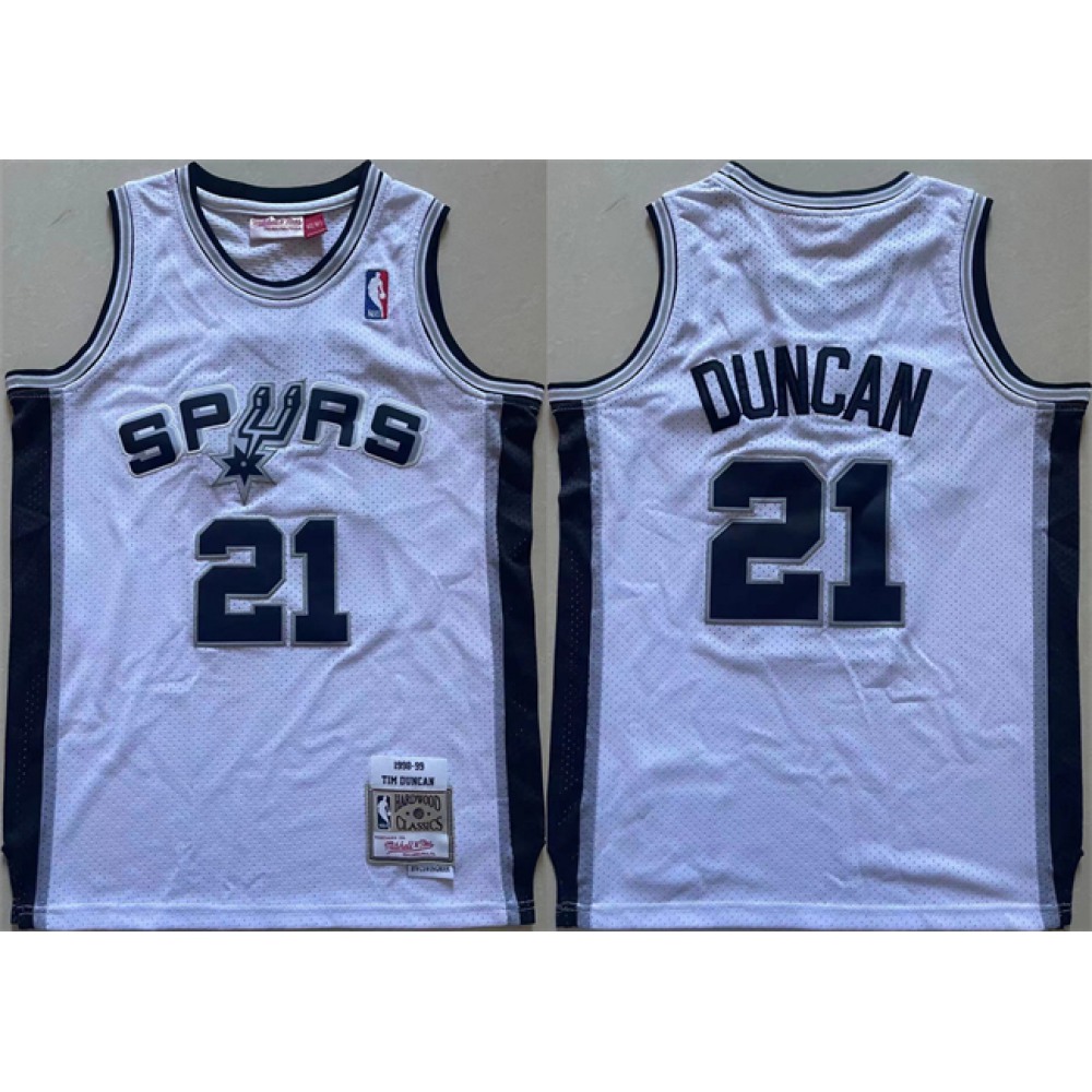 Youth Spurs #21 Tim Duncan White Stitched Jersey