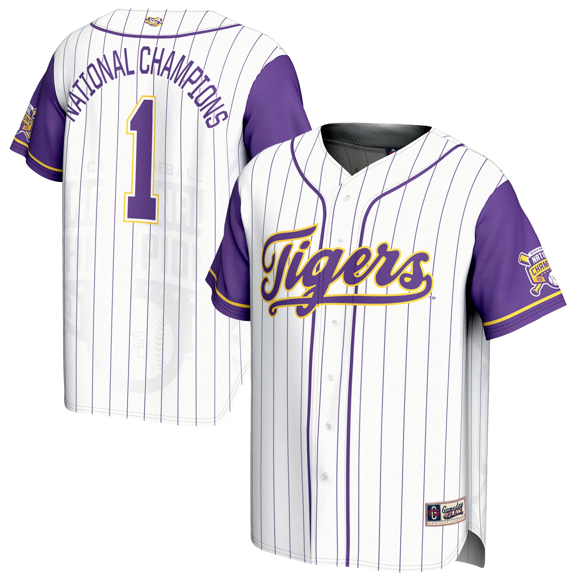 #1 LSU Tigers GameDay Greats Unisex 2025 NCAA Baseball Men's College World Series Champions Lightweight Baseball Jersey - White