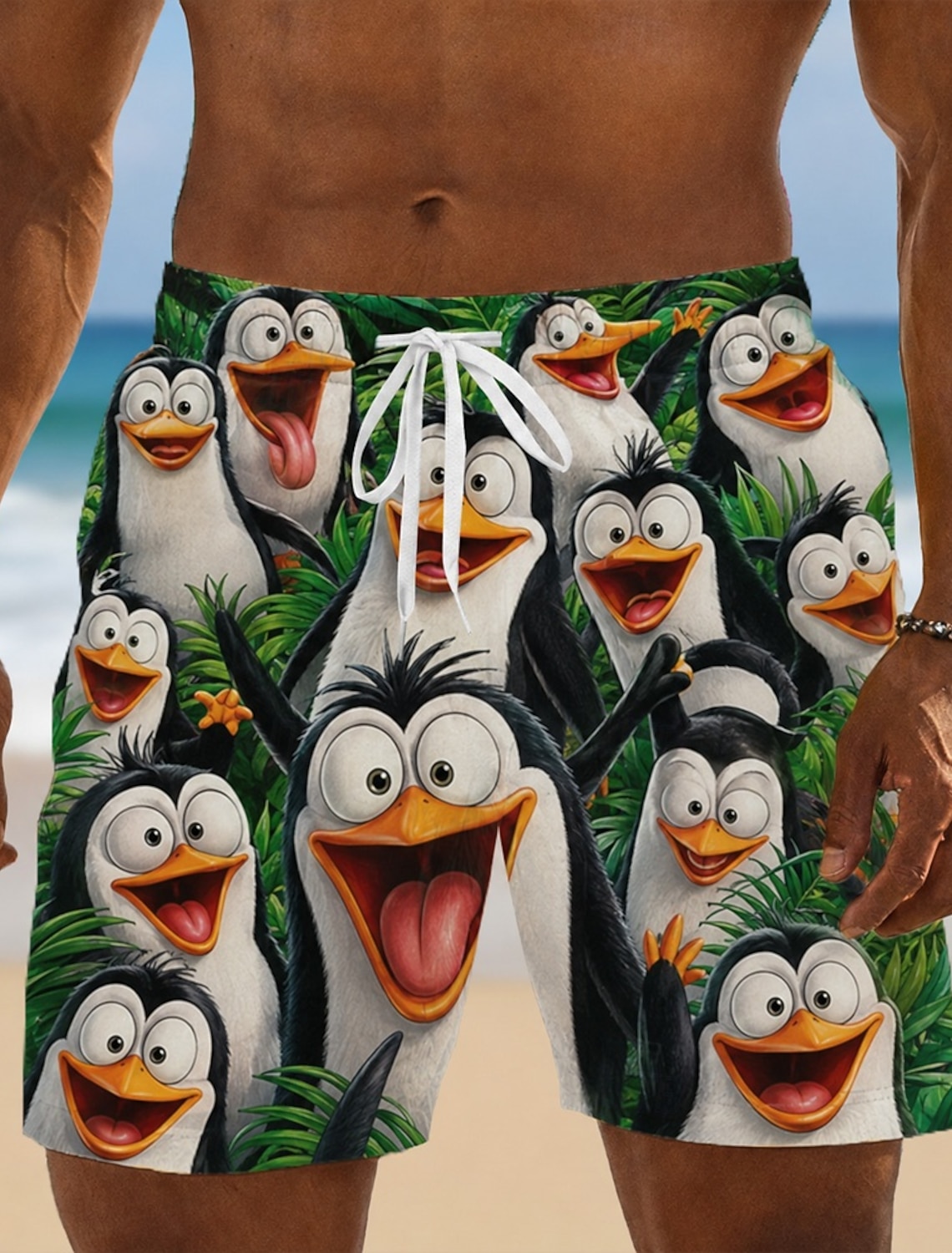 Men's Flamingo Bird Cartoon Animals Swim Trunks Bathing Suits Swim Shorts Board Shorts Mid Waist Hawaiian Funny Beach Vacation Wear Side Pockets Mesh Lining Elastic Drawstring Waist Designer Clothing