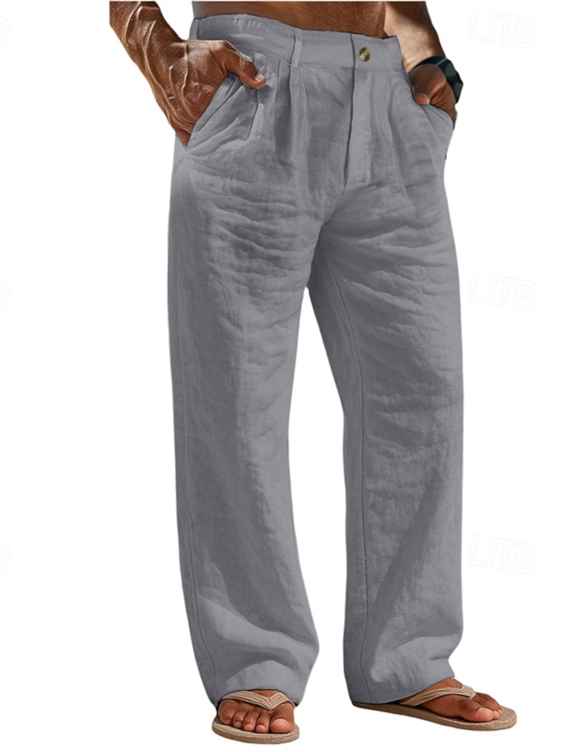 Men's Linen Pants Trousers Summer Baggy Beach Pocket Plain Comfort
