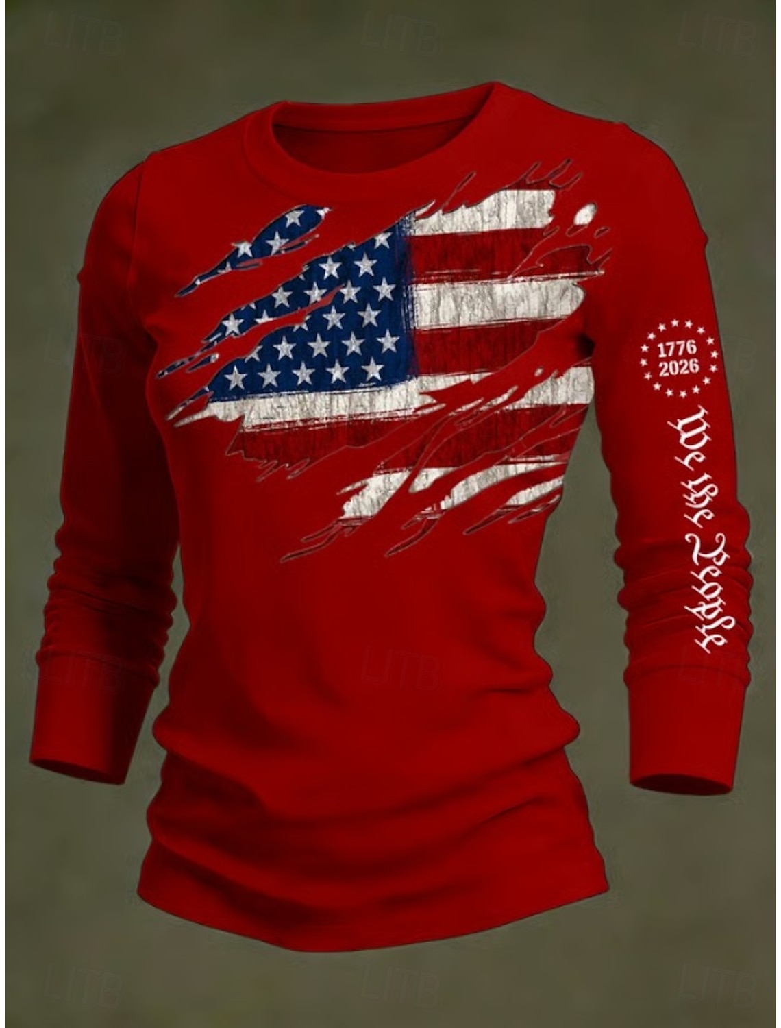 Independence Day American Anniversary Patriotic Women's T Shirt Graphic Flag Stylish Classic Casual Long Sleeve Crew Neck Round Neck Daily Print White-Blue White Light Blue