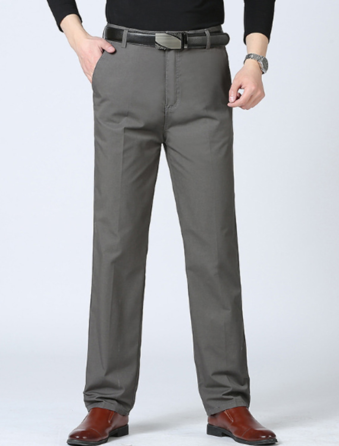 Men's Dress Pants Trousers Pocket Straight Leg Plain Comfort