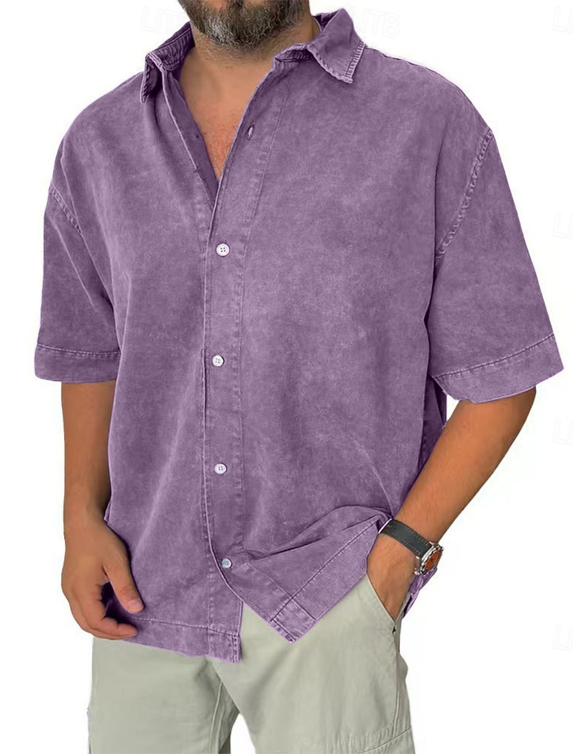 SoftFade™ Men's Shirt Casual Shirt Button Up Shirt Acid Wash Shirt Blue Black Pink Navy Blue Purple Short Sleeve Plain Lapel Casual Daily Clothing Apparel Fashion Retro Vintage Comfortable