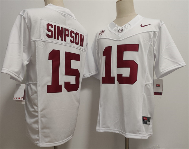 Men's Alabama Bama Ty Simpson #15 alternate jersey White 2024 durabl