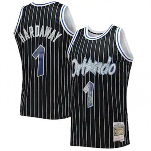 Nike Orlando Magic #1 Penny Hardaway Mitchell & Ness 1996-97 Hardwood Classics NBA 75th Anniversary Diamond Swingman Jersey ¨C Black Mens