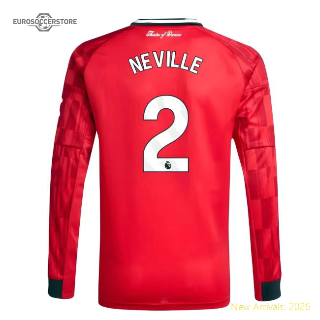 Elite 2025-2026 Man Utd Long Sleeve Home Shirt (kids) (neville 2)