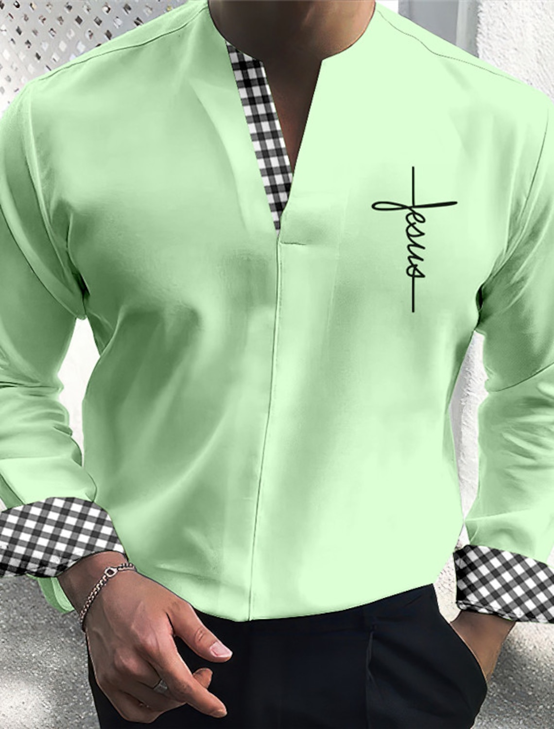 Men's Shirt Dress Plaid / Check Outdoor Casual Blue Green Khaki Gray