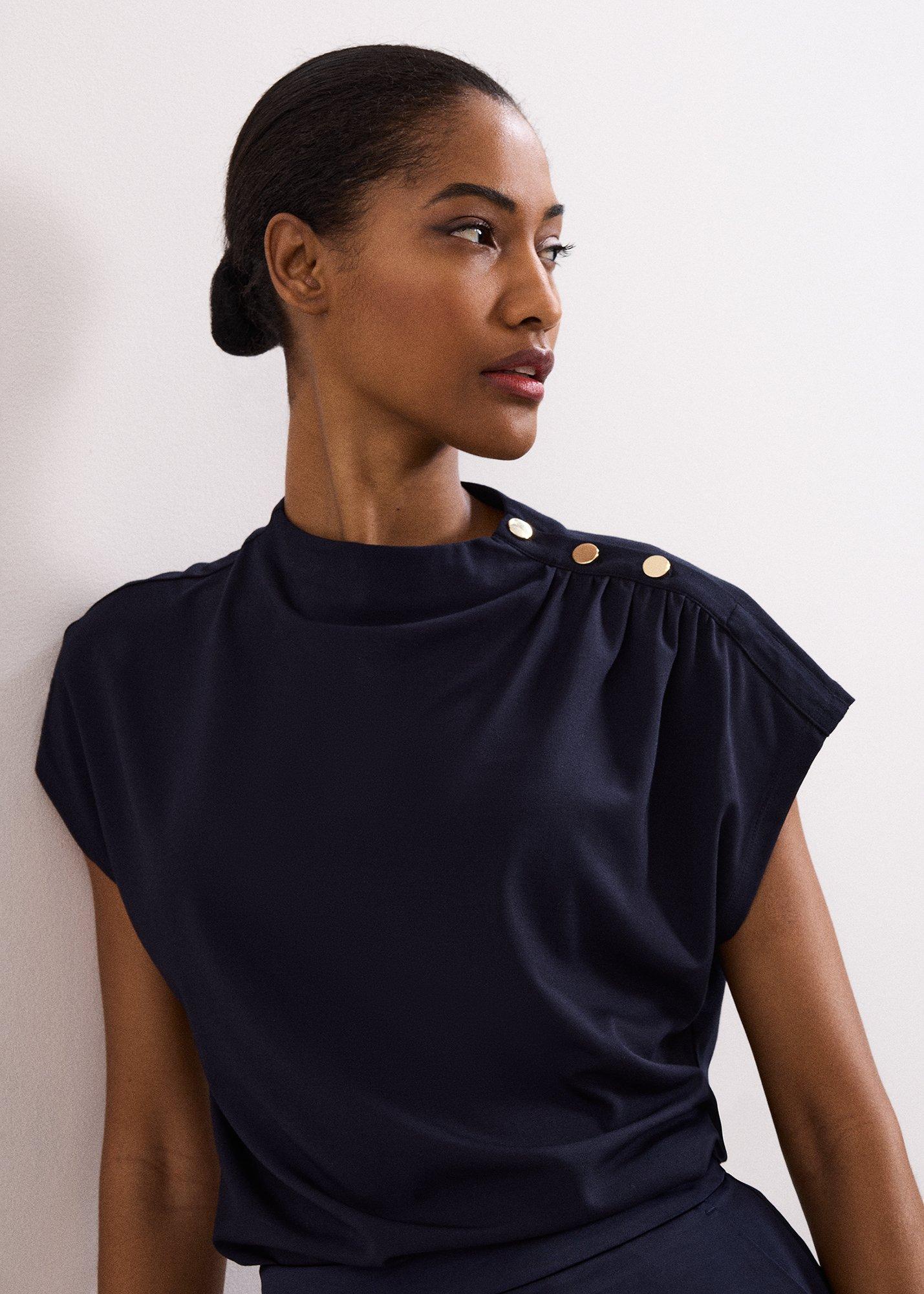 Paige Ponte Gold Button Top