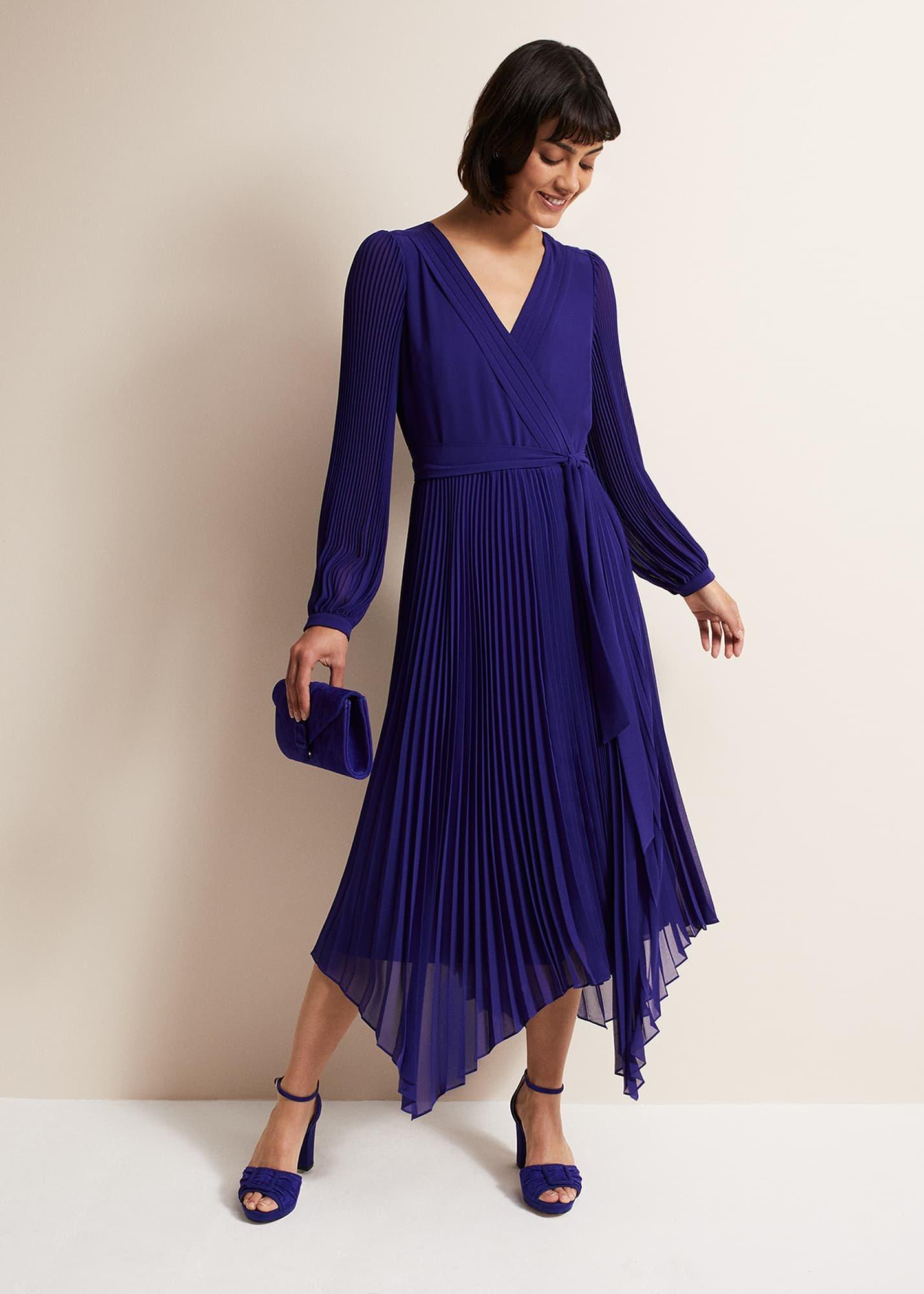 Petra Blue Pleated Midi Dress