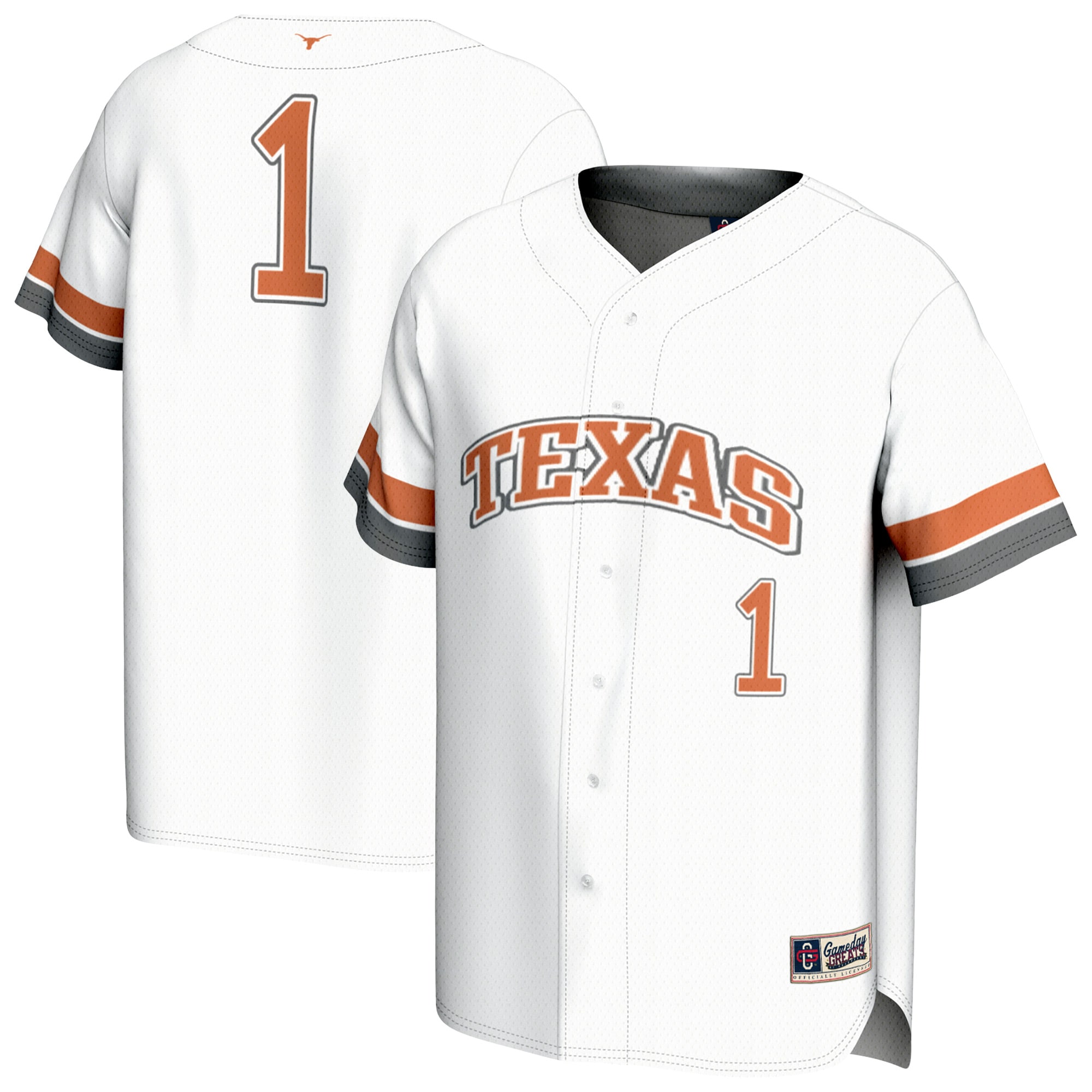 [NJP] Texas Longhorns GameDay Greats Youth Lightweight Collegiate Baseball Fashion Jersey - White