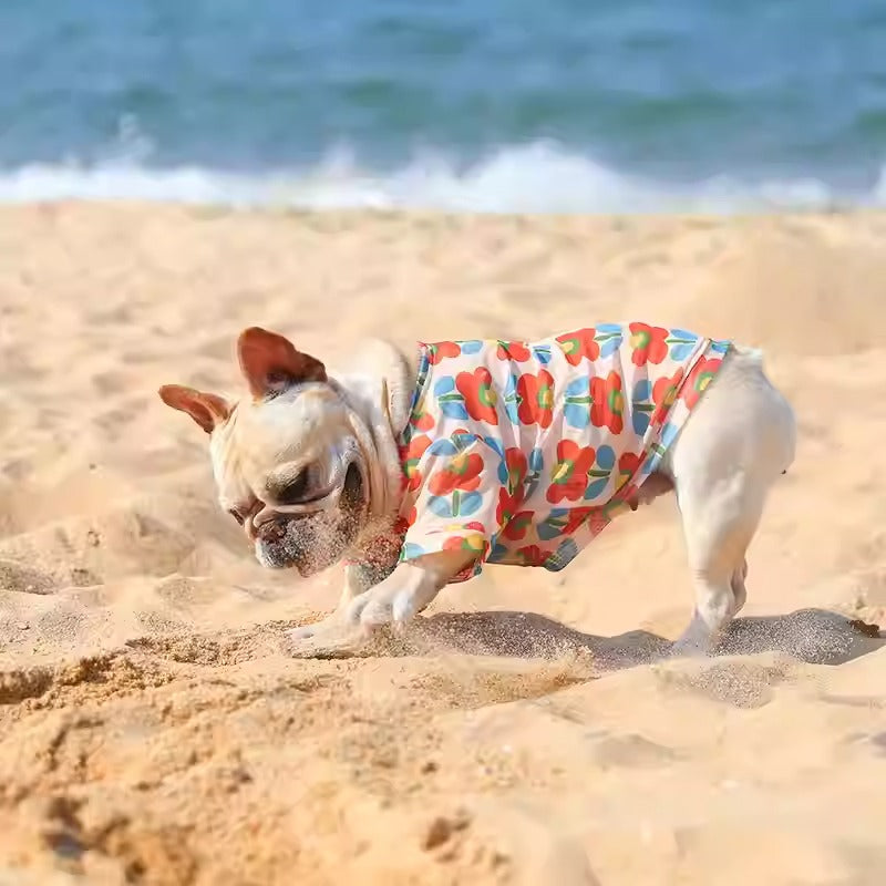 BreeZia Frenchie Summer Flower Shirt – Breathable Lightweight Dog Tee