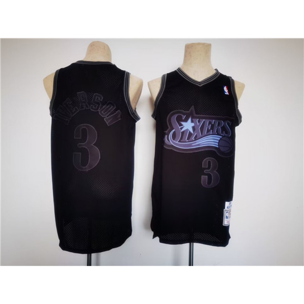 Men's Philadelphia 76ers #3 Allen Iverson Black Throwback basketball Jersey