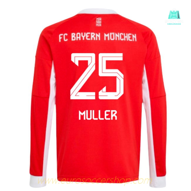2025-2026 Bayern Munich Long Sleeve Home Shirt (Kids) (Muller 25)