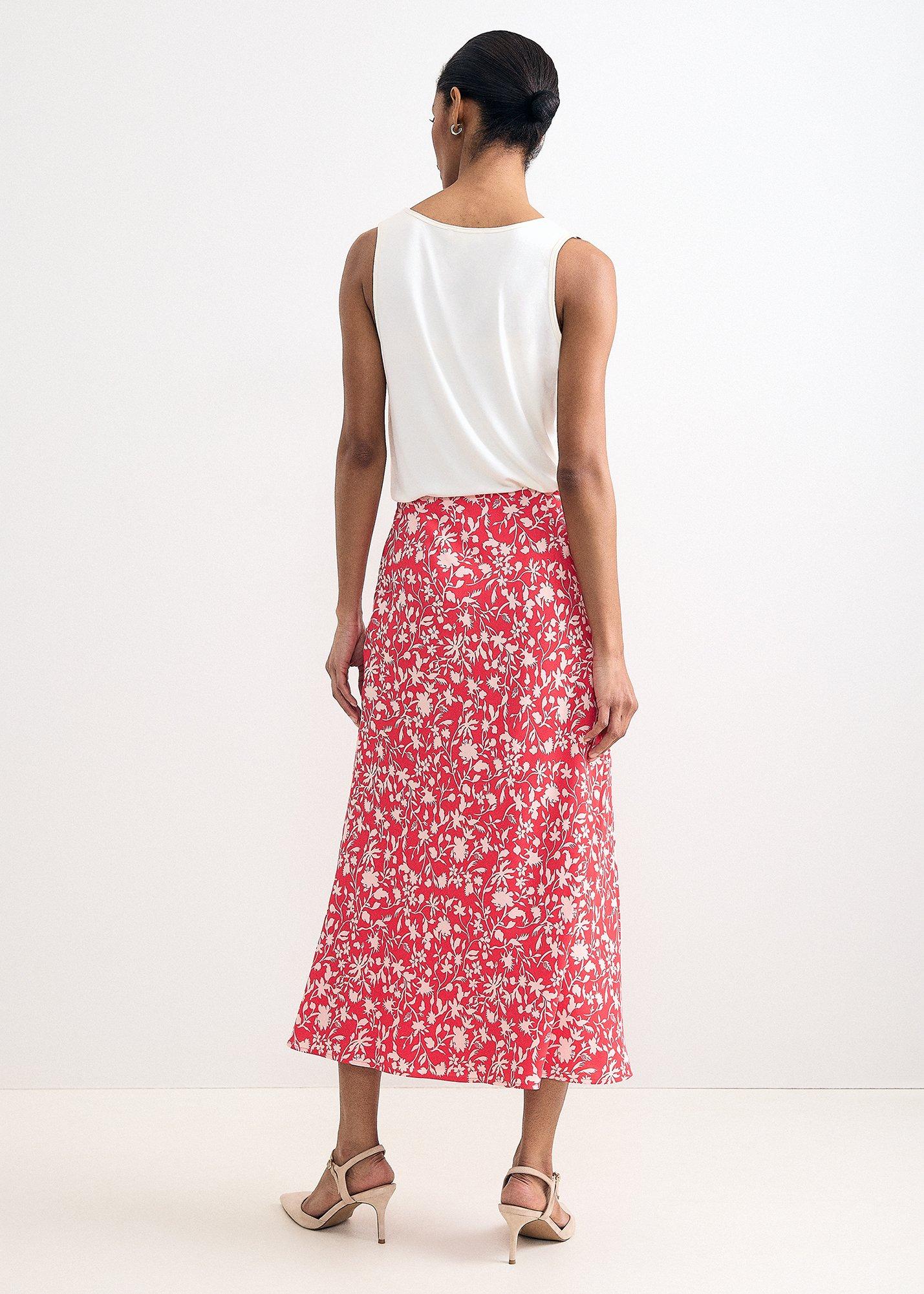 Roxana Red Floral Print Midi Skirt