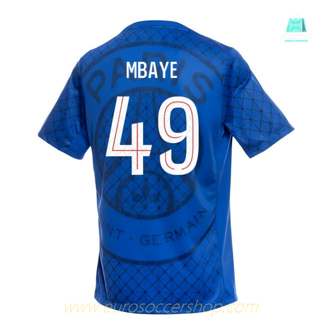 2025-2026 PSG Academy Pro Home Pre Match Shirt (Royal) (Mbaye 49)