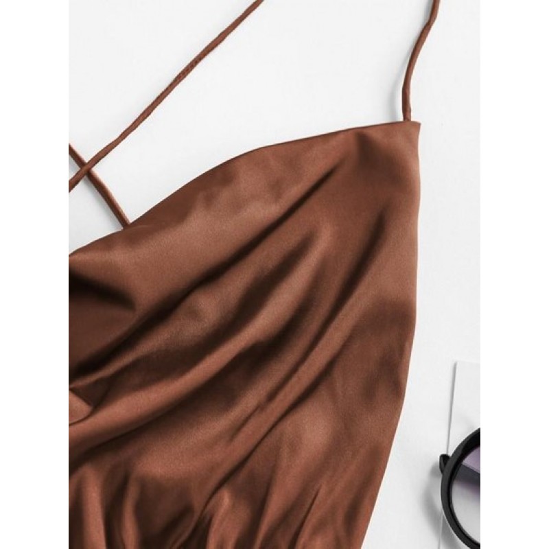 Satin Cowl Front Criss Cross Crop Camisole AO0955