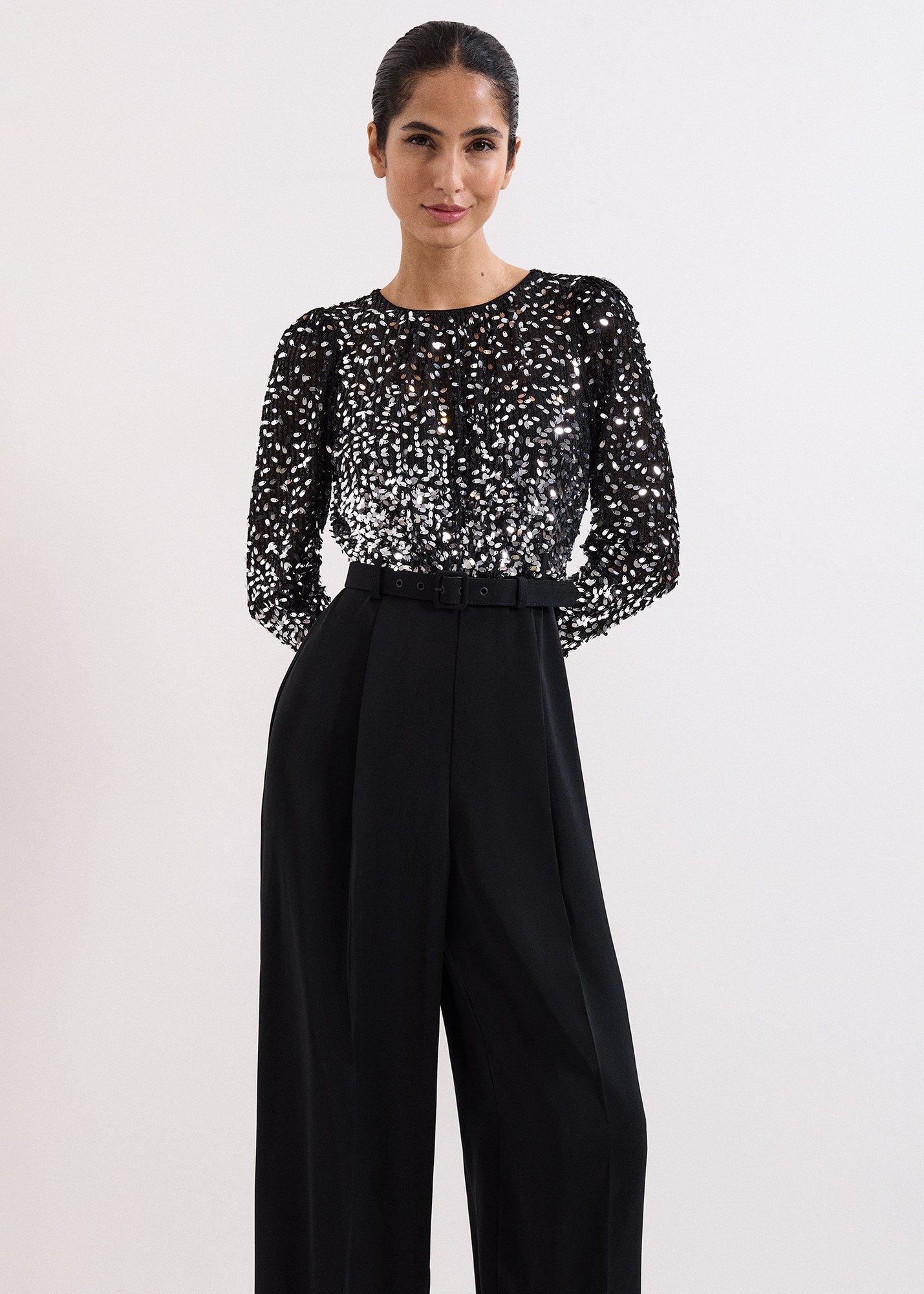 Shio Black Sequin Top Wide Leg Jumpsuit