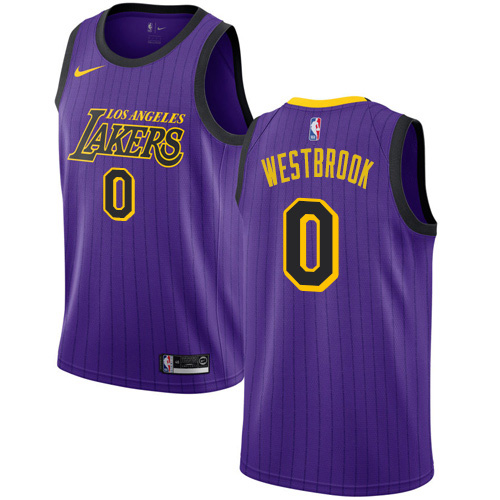 Purple Nike Russell Westbrook #0 Lakers Jersey - Durable Fabric