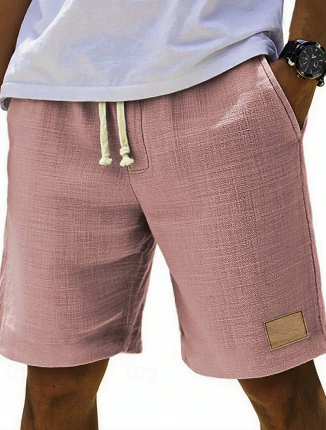 Men's Shorts Summer Beach Pocket Elastic Waist Drawstring Plain #1