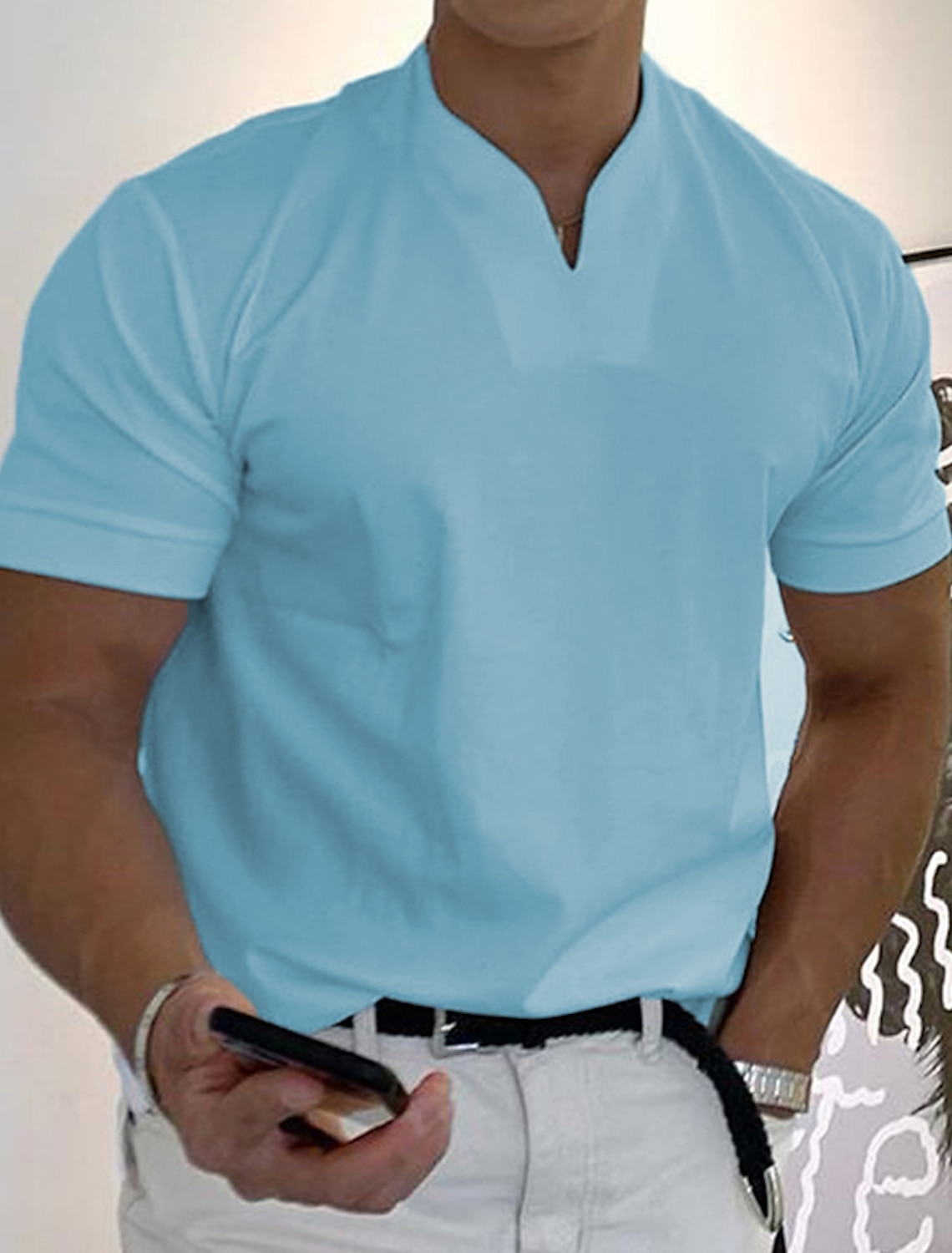 Men's T Shirt Short Sleeve V Neck Summer Plain Sports Fashion