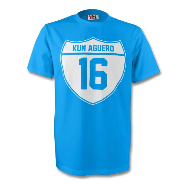 Sergio Aguero Man City Crest supporter T-Shirt (Unisex
