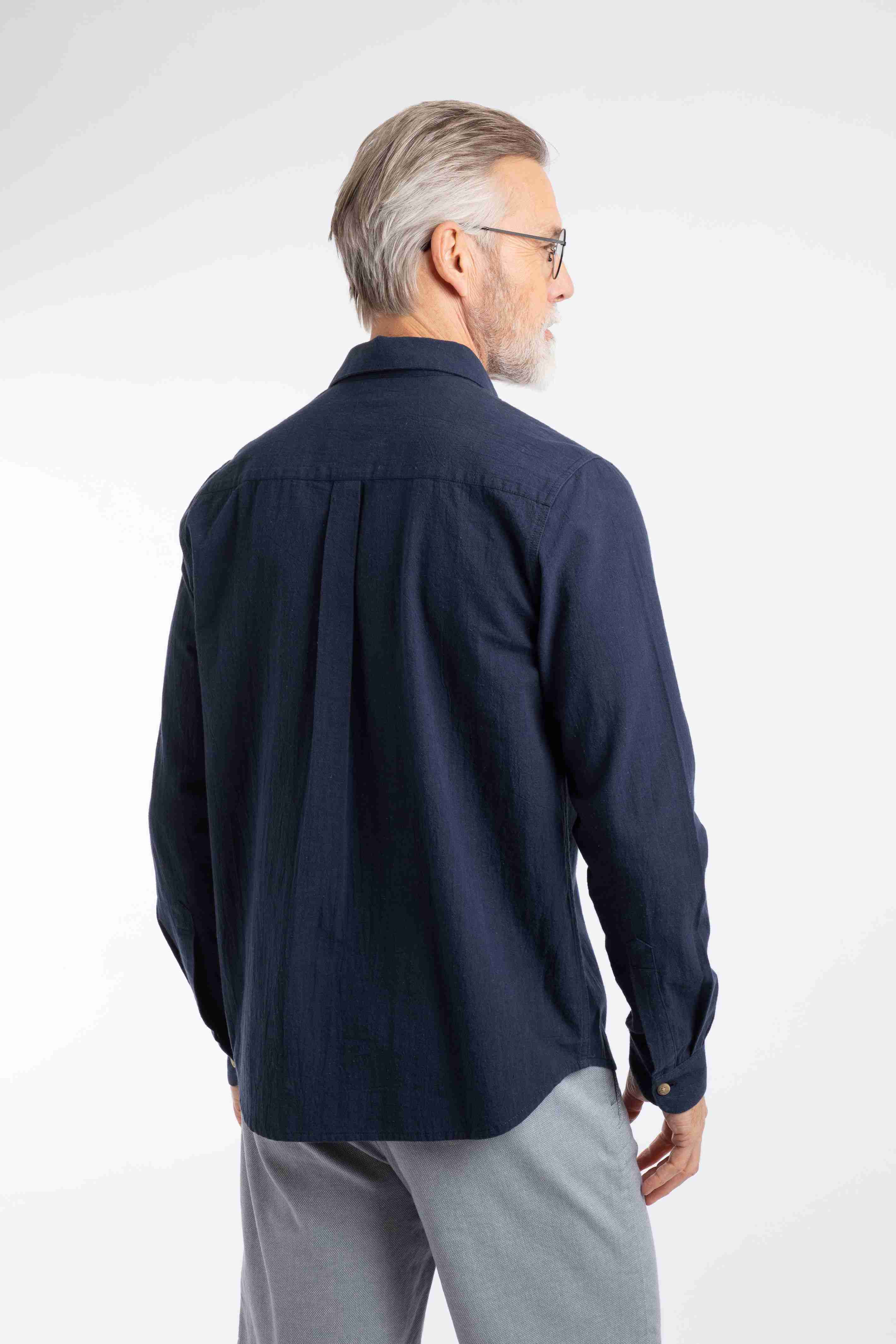 Geoffery Long Sleeve Textured Crepe Shirt Navy