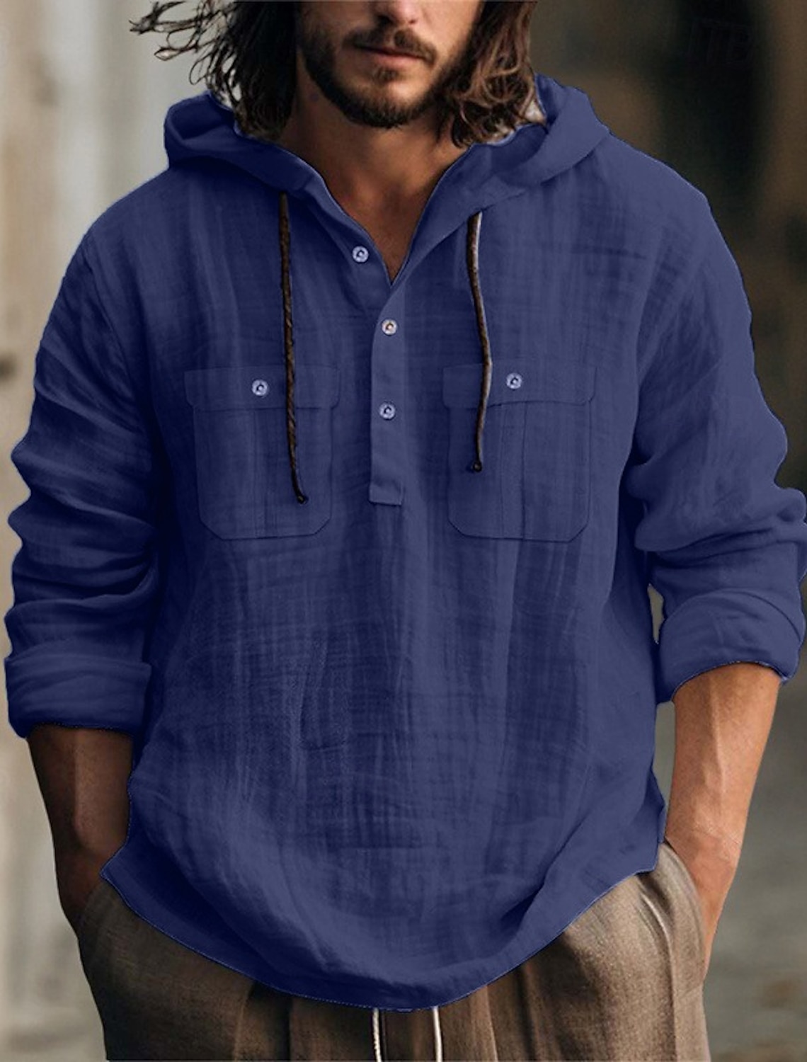 Men's Shirt Linen Shirt Summer Shirt Beach Shirt Hooded Shirt Plain Casual Daily Black White Blue Brown Long Sleeve Hooded Spring & Summer Clothing Apparel