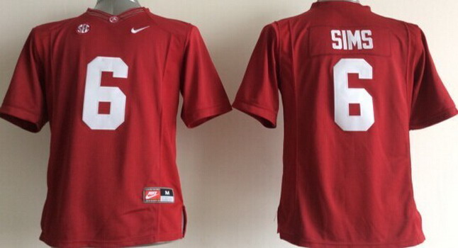 embroidered Men's Alabama Bama Blake Sims #6 Red 2014 Football Jersey