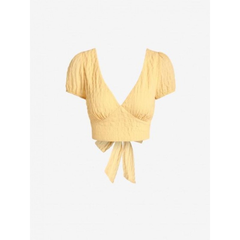 Cropped Textured Puff Sleeve Blouse GV9878