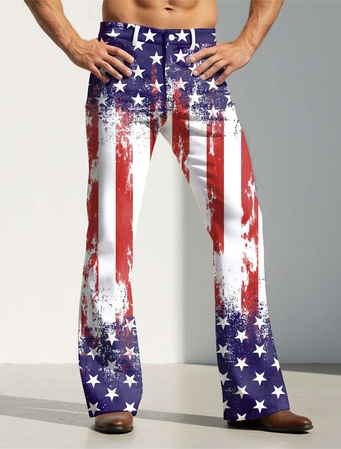 Men's Stars and Stripes US Flag America's 250th Anniversary Trousers Disco Pants 60s 70s Bell Bottoms Mid Waist Vintage Retro Casual Outdoor Party Side Pockets Flared Leg Pants Trousers Spring Fall