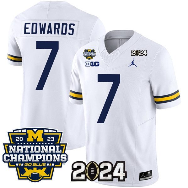 Men's UM Wolverines #7 Donovan Edwards White 2024 away jersey