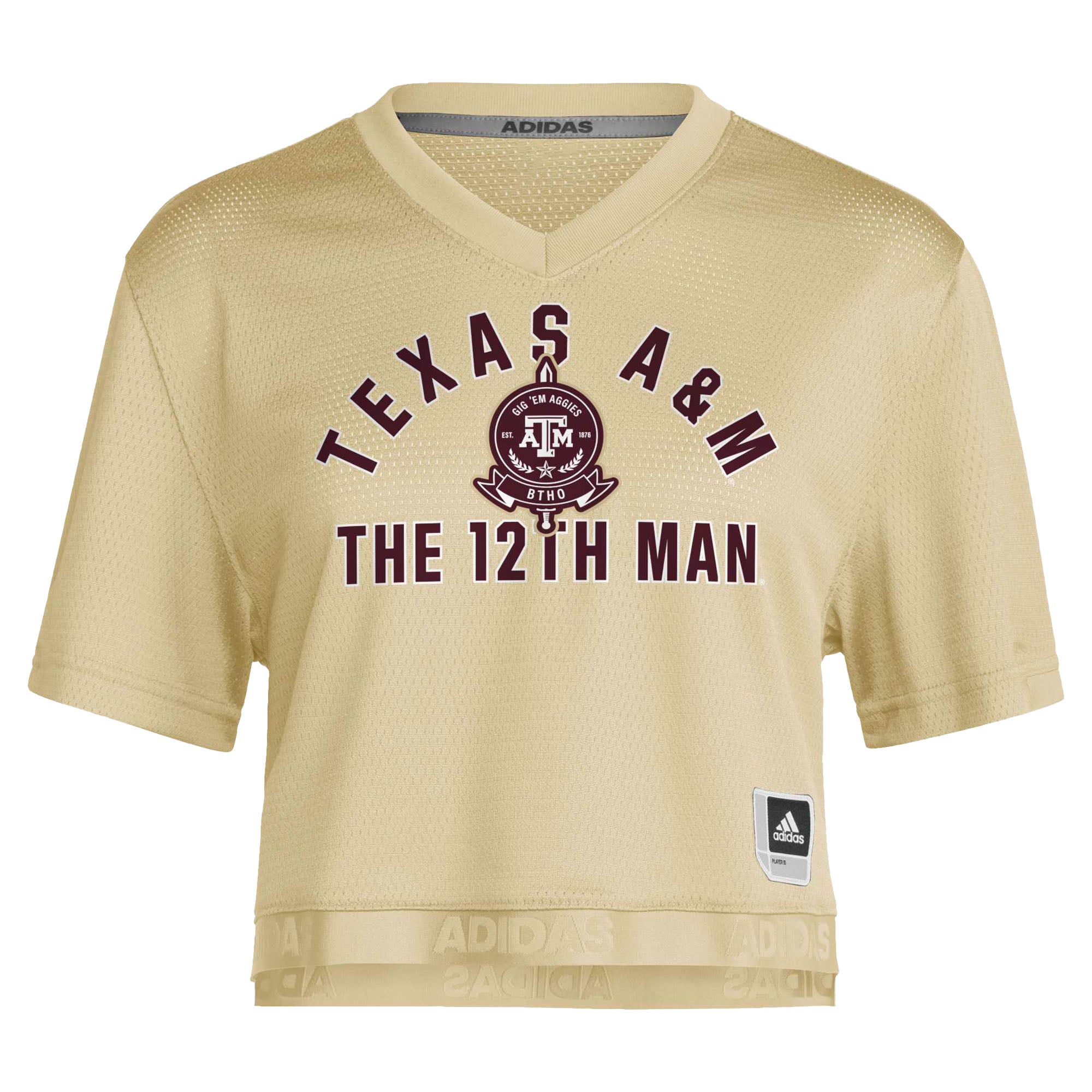Women's Gold Texas A&M Aggies Strategy Cropped Football Jersey