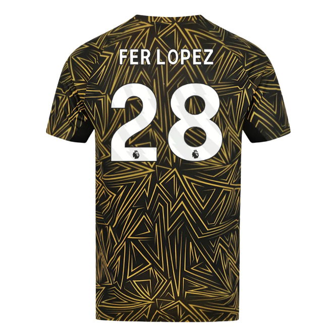 Wolves Wolves Home Pre Match Shirt Black Fer Lopez #28 Superior Cr...