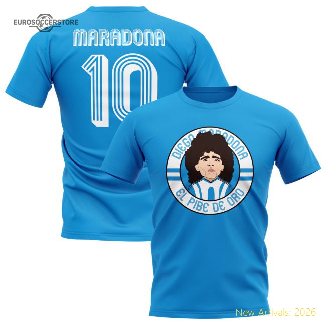 Diego Maradona Argentina National Team Illustration T-shirt (sky)