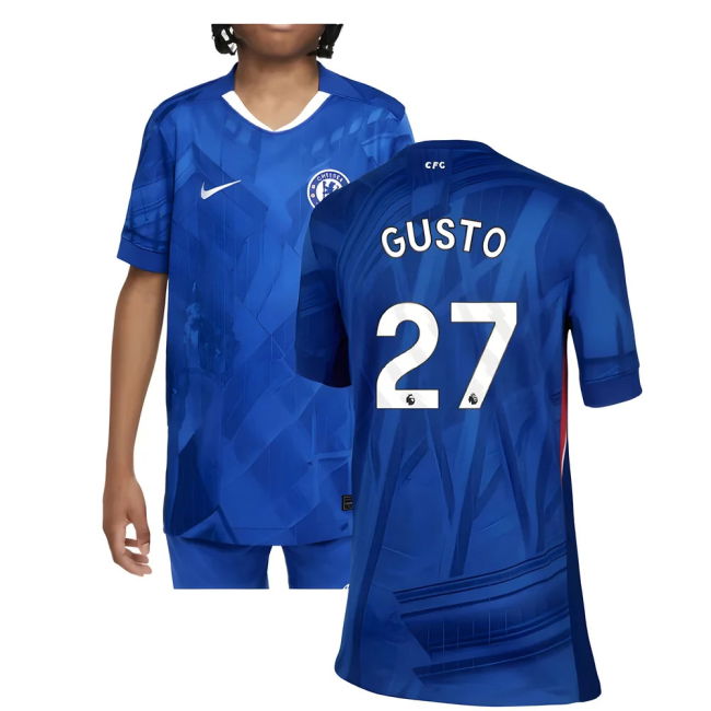 Chelsea 2025-20 Home Football Kit Gusto 27 L M S Kids