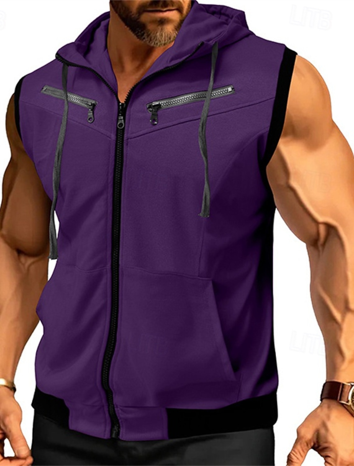 Men's Hoodie Full Zip Black Wine Red Navy Blue Purple Hooded Color