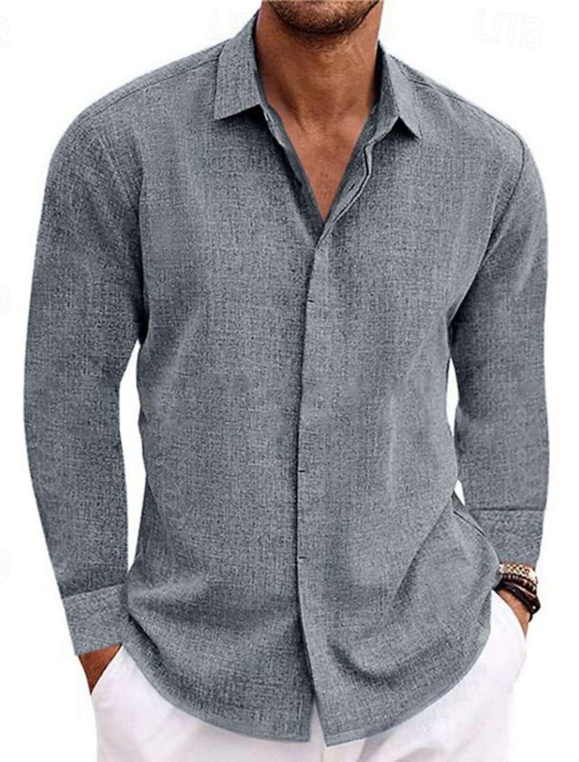 Men's Shirt Linen Shirt Summer Shirt Casual Shirt Beach Shirt Button Up Shirt Plain Vacation Casual Black White Light Green Pink Long Sleeve Collar Summer All Seasons Clothing Apparel