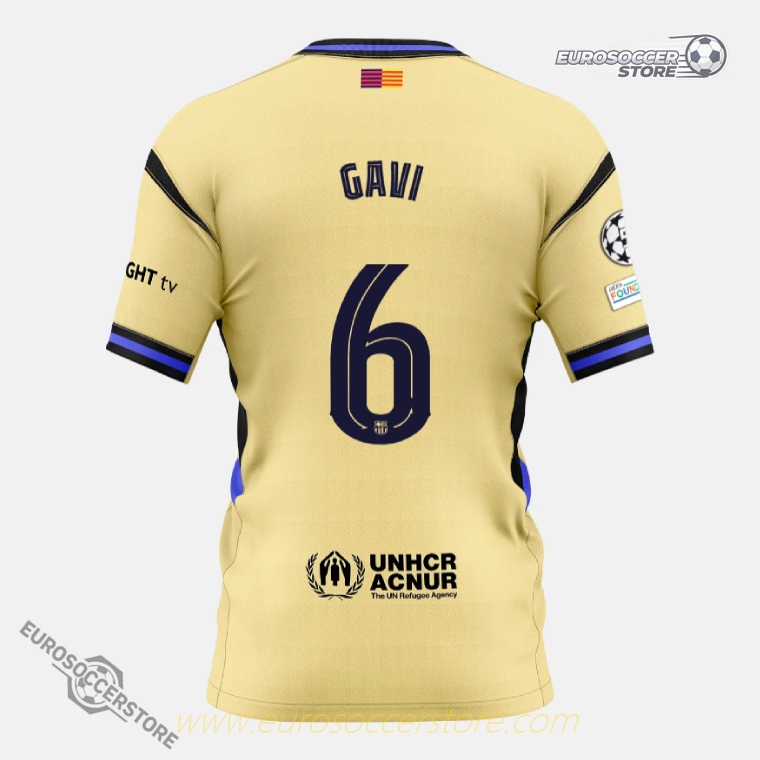 Away Champions League Jersey of Barcelona Featuring GAVI 6 for the 25-26 Season