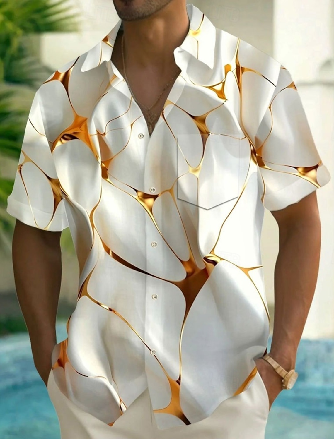Men's Geometric Marble Abstract Art Shirt Summer Shirt Button Up Shirt Short Sleeve Fashion Casual Outdoor Vacation Dailywear Summer Spring Turndown 3D Print Collared Shirts Front One Pocket Khaki
