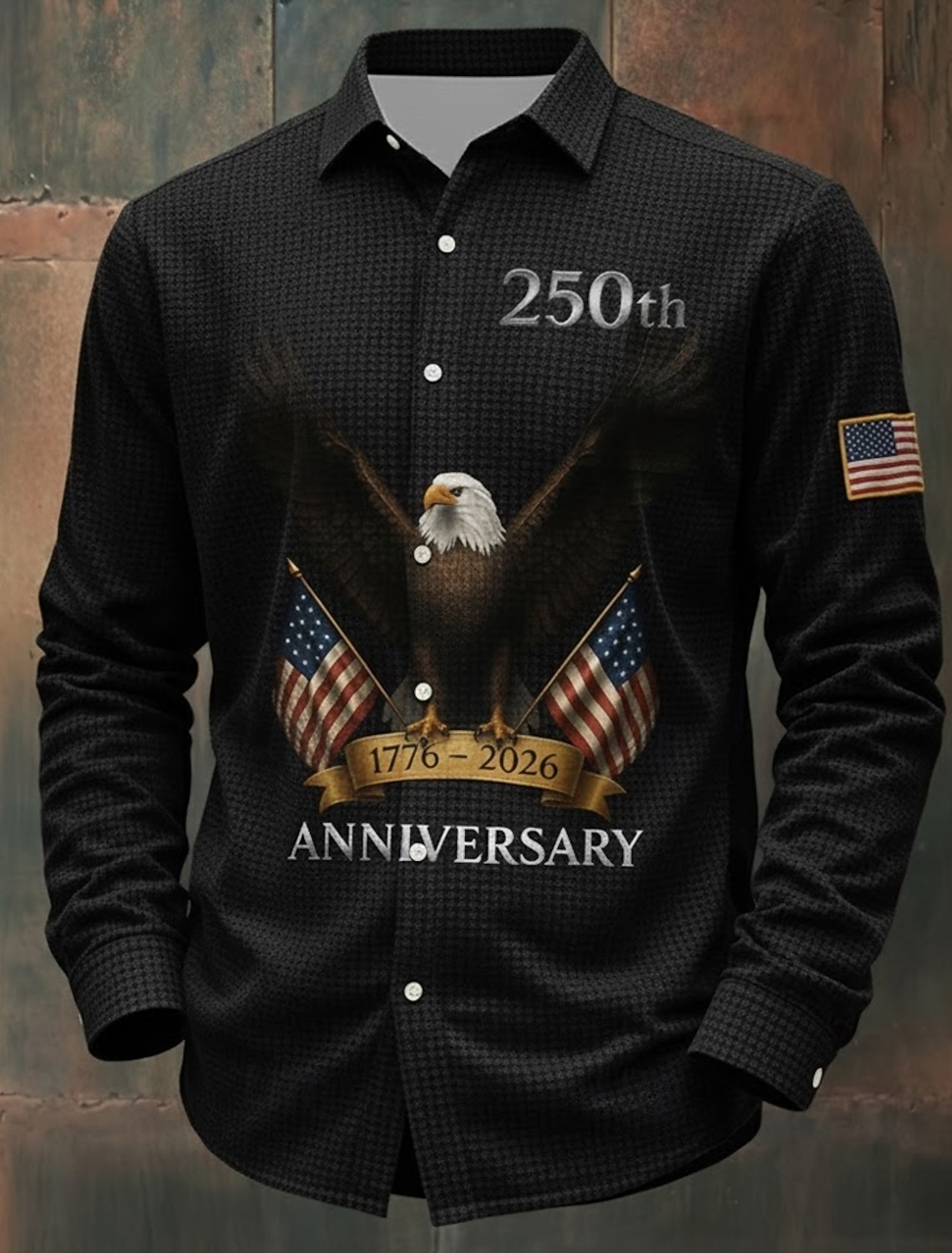 Men's 4th of July U.S. 250th Anniversary Eagle US Flag Shirt Waffle Shirt Casual Shirt Long Sleeve Vintage Retro Dailywear Holiday Summer Spring Turndown 3D Print Textured Button Up Shirts Black Red