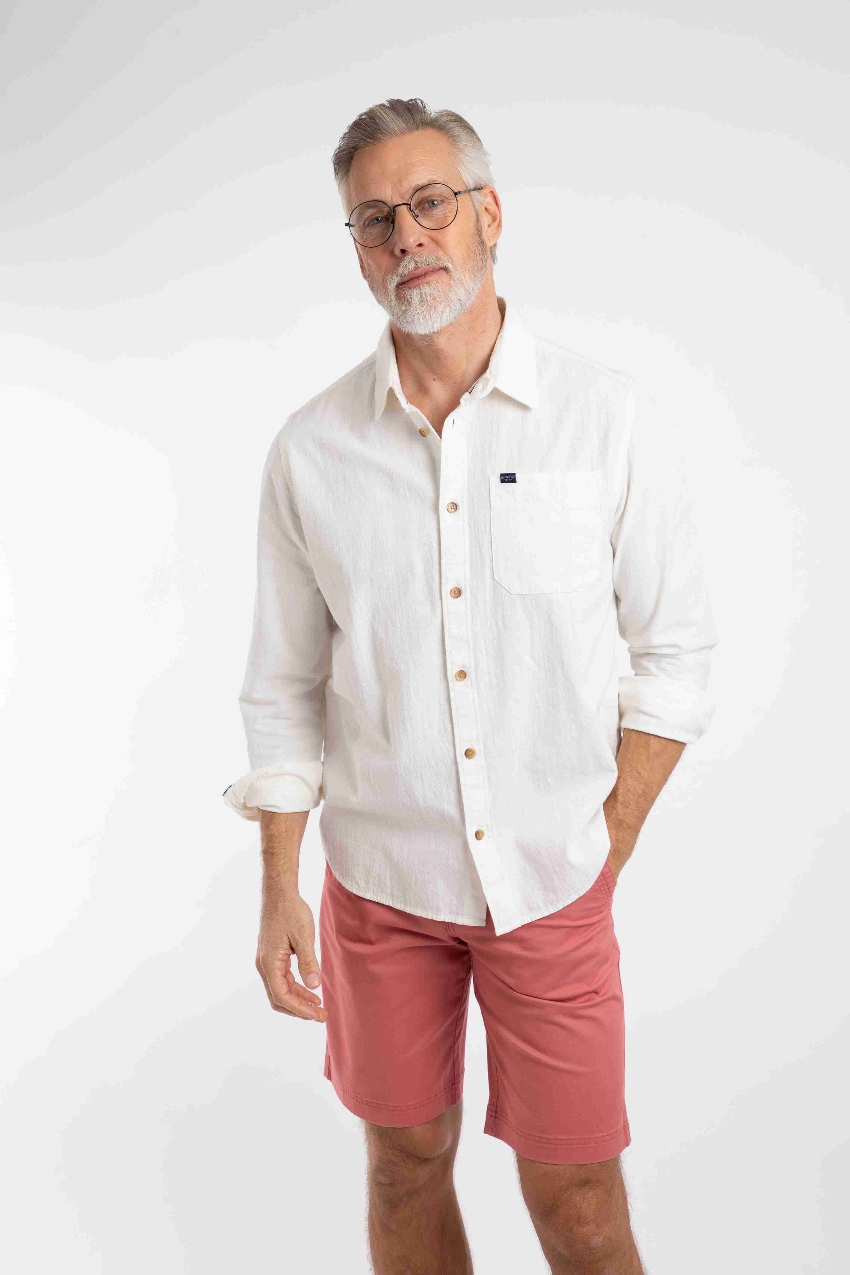 Geoffery Long Sleeve Textured Crepe Shirt Dusty White