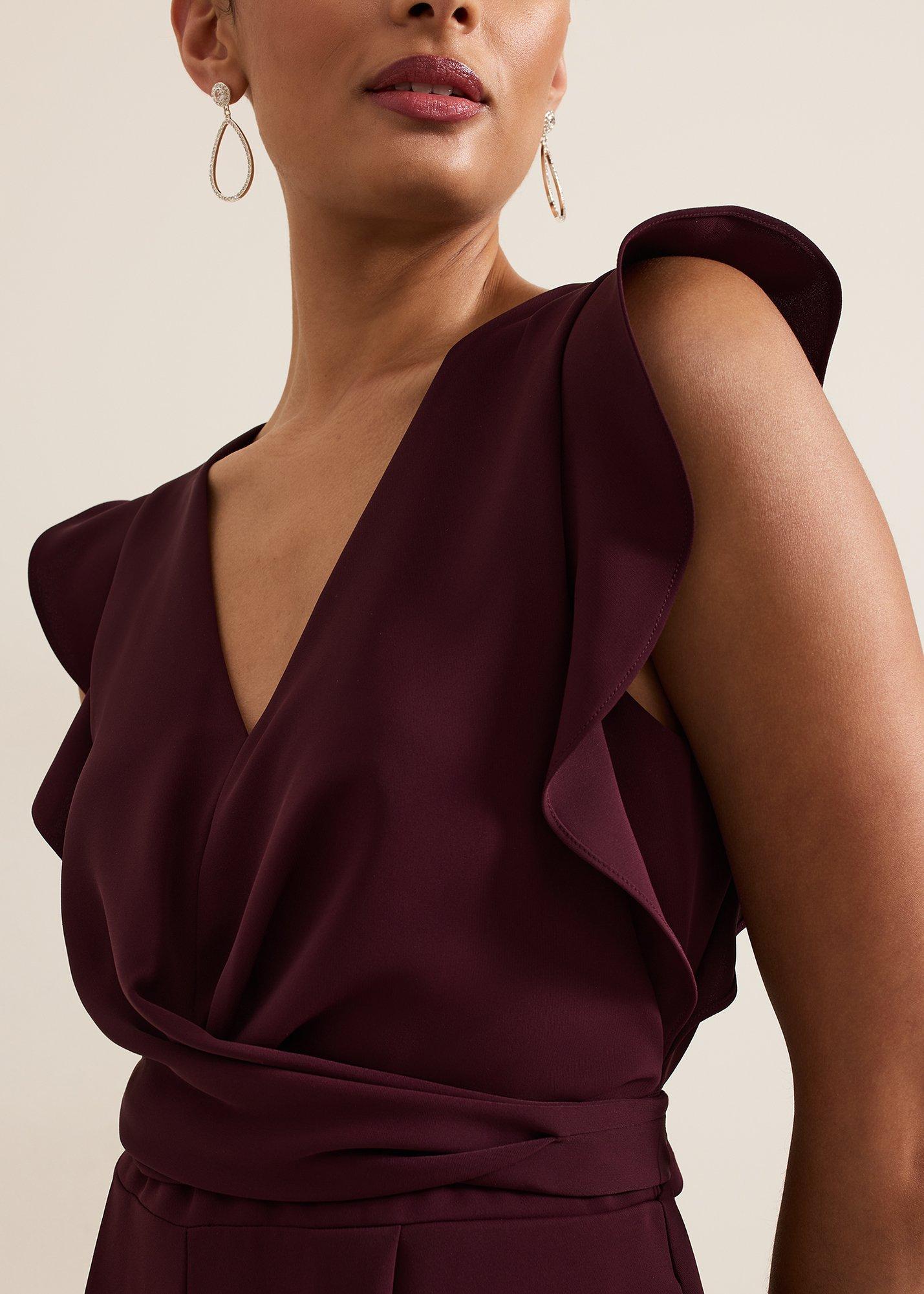 Petite Ayla Burgundy Jumpsuit.