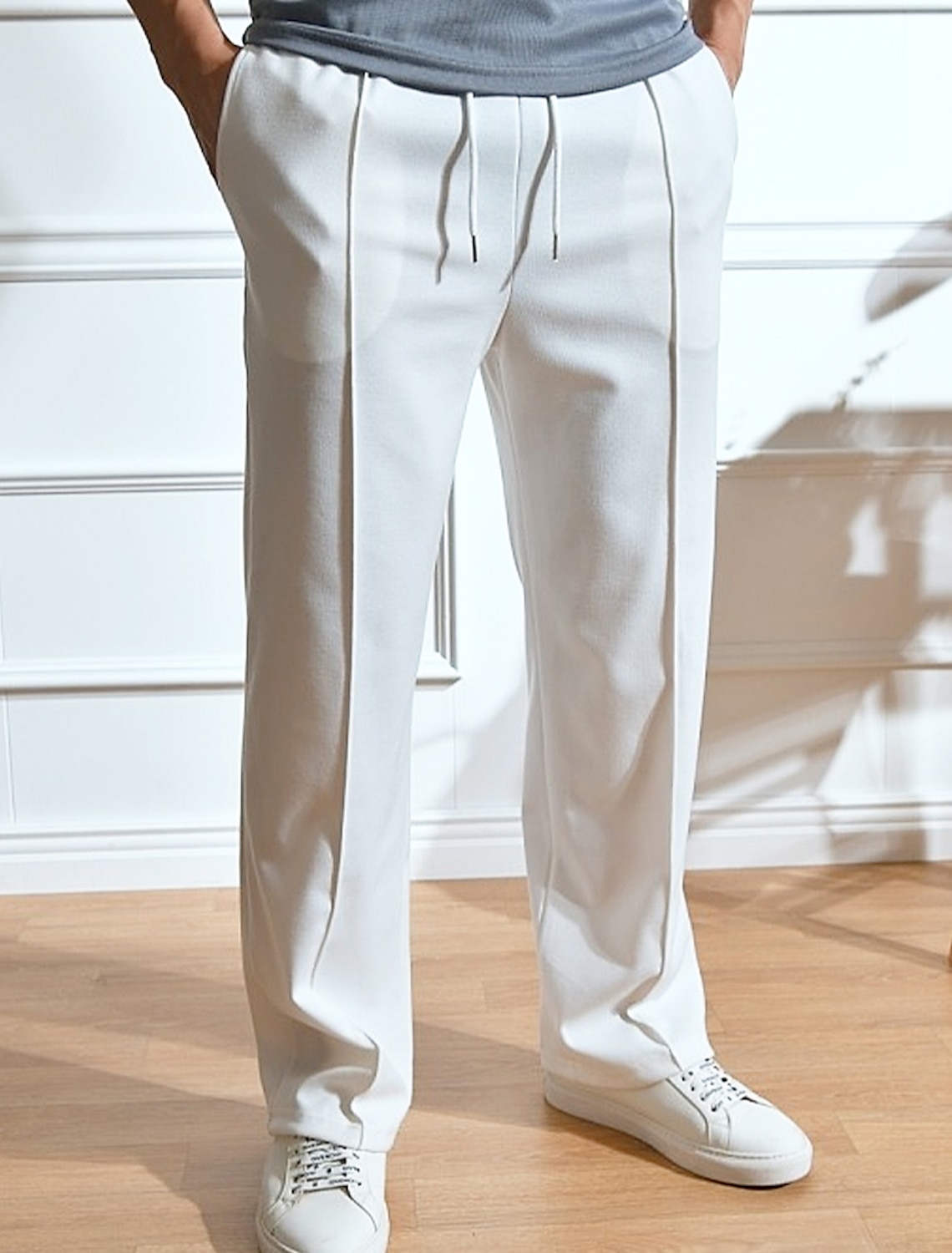 Men's Sweatpants Joggers Trousers Straight Leg Sweatpants Pleated Pants Drawstring Elastic Waist Plain Comfort Breathable Outdoor Daily Going out Fashion Casual Black White